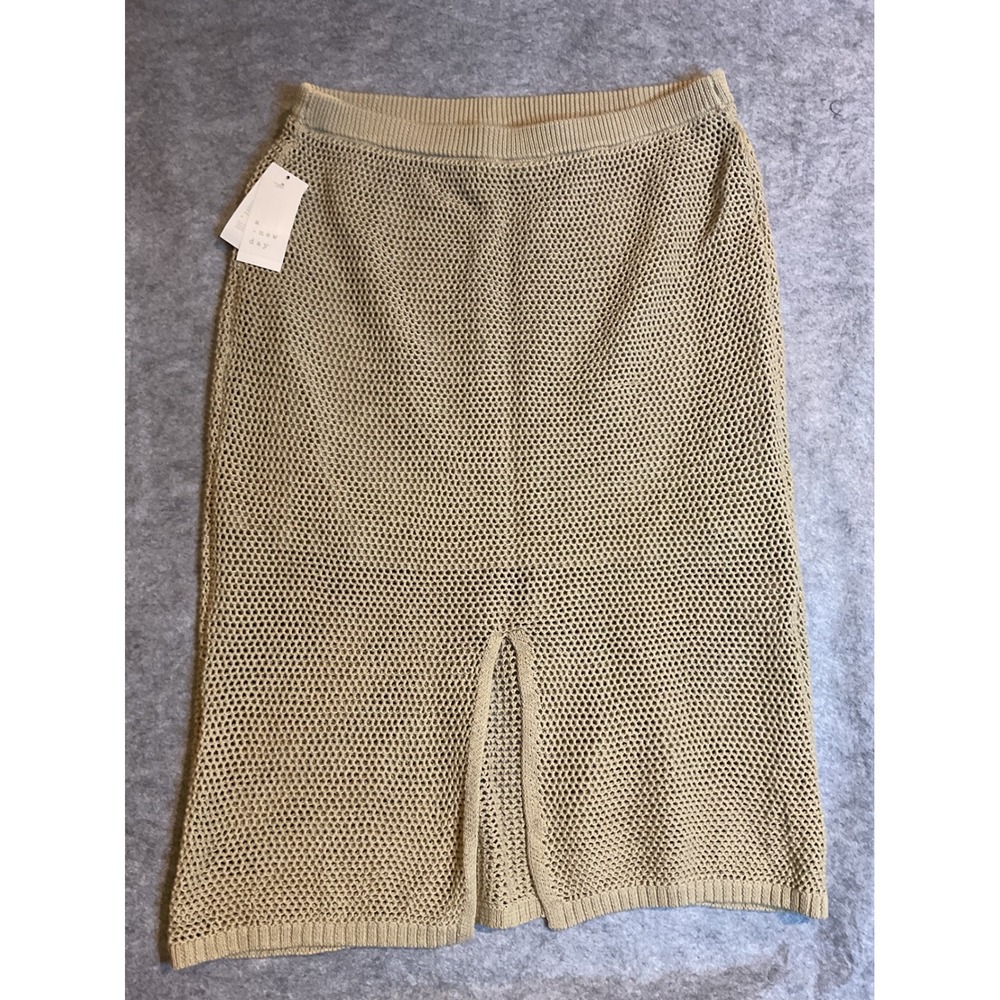 NWT A New Day Tan Crochet Midi Skirt Womens XL Open Knit Lined Back Slit - Picture 6 of 7